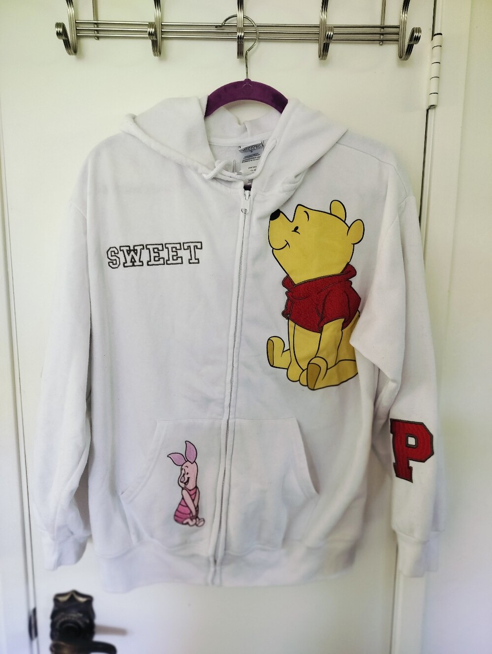 Vintage Disney Winnie The Pooh Full-Zip Hoodie White Varsity Sweet Patches Large